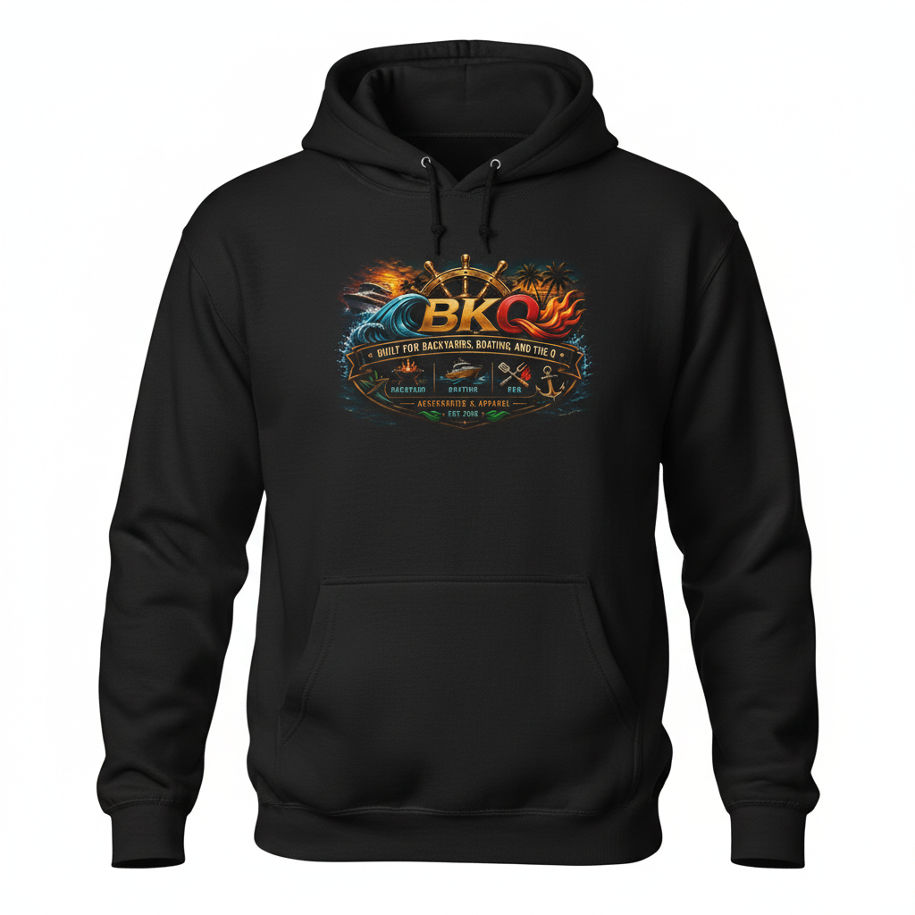 BKQ Men's Hoodie - Captain's Helm chest logo front view